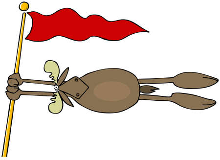 Moose hanging on to a flagpoleの写真素材