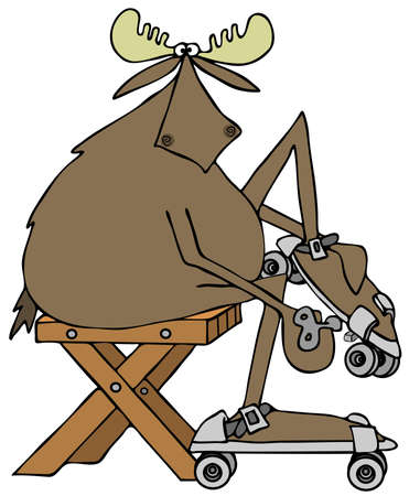 Bull moose putting on his roller skatesの写真素材