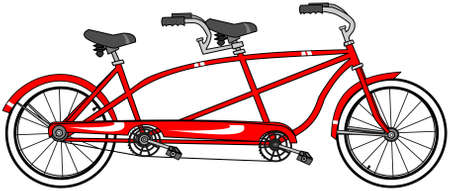 Illustration of a red tandem bicycle with large whitewall tires.の写真素材