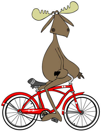 Moose pedaling his bike backwardsの写真素材