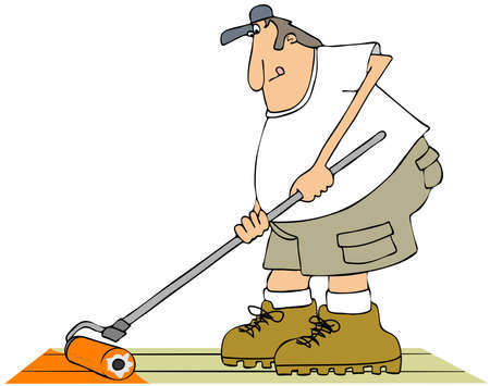 Man staining a wooden deckの写真素材