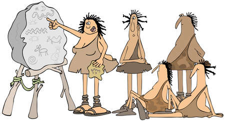 Illustration of caveman in a class being taught by a female neanderthal.の写真素材