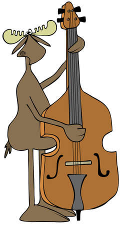 Illustration of a bull moose playing a bass fiddle.の写真素材