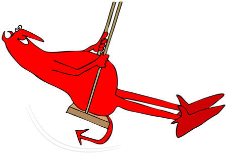 Illustration of a red devil on a rope swing.の写真素材