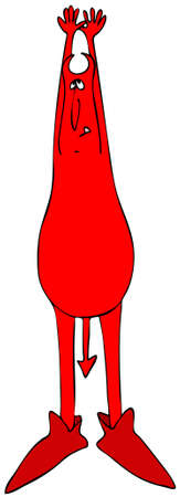 Illustration of a red devil stretching with arms above his head.の写真素材