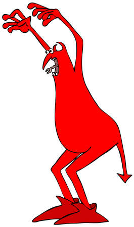 Illustration of a scary red devil in an intimidating pose.の写真素材
