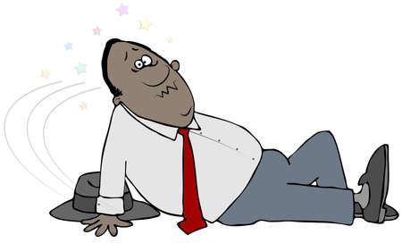 Illustration of a man landing on his butt after a fall.の写真素材