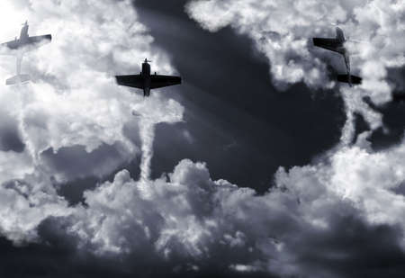aerial meeting, 3 planes are in action の写真素材