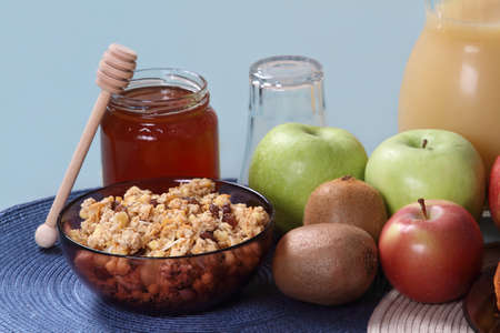 table set for breakfastの写真素材