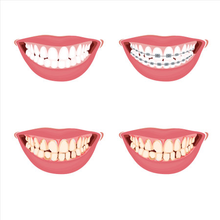Tooth Braces, Healthy and Damaged tooth Illustration, Damaged Teeth, Dentist Vector Illustration, Oral Careのイラスト素材