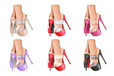 Fashion Women shoes, High Heels Sandals, Pole Dance Shoes. Footwear Collection. Fashion Blog Design Conceptのイラスト素材