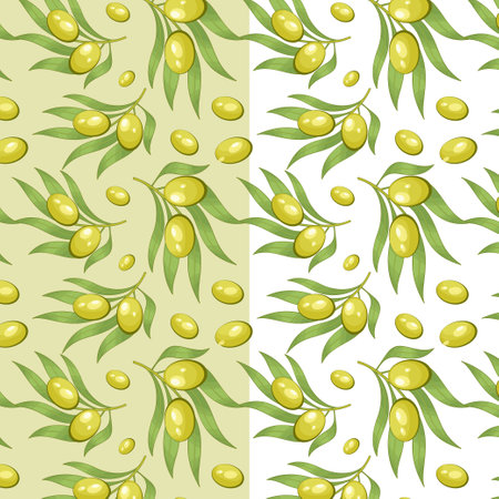 Olive braches seamless pattern botanical backgroundのイラスト素材