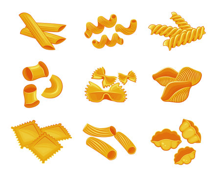 Different types of italian pasta isolated on white background pasta setのイラスト素材