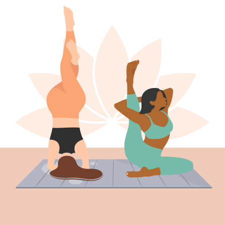 Young woman doing yoga pose, Yoga Asana, Yoga Practicing. Slim Girl Doing Fitness.  Women practice sports.  Pilates conceptのイラスト素材