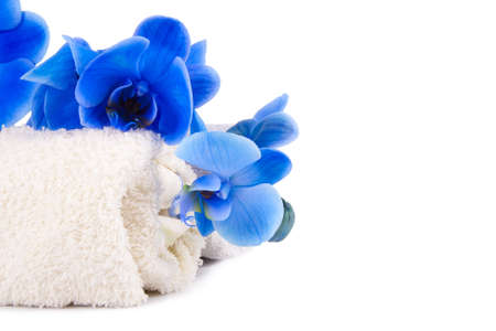 blue towel and orchid natural careの写真素材