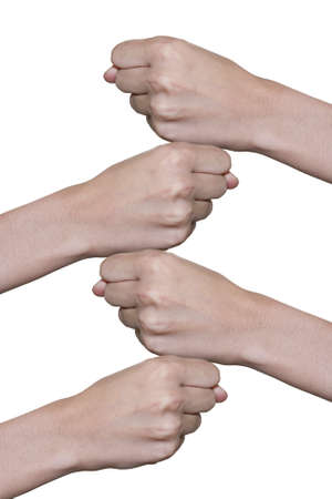 stacked hands isolated on whiteの写真素材