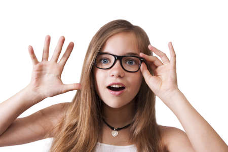 girl with expression of surpriseの写真素材