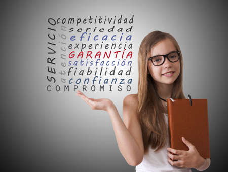 girl pointing to the words business