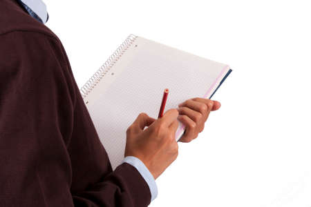 student with notebook and blank