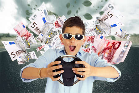 young man driving in the middle of the wealth