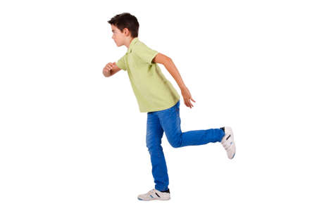 boy running isolated on whiteの写真素材