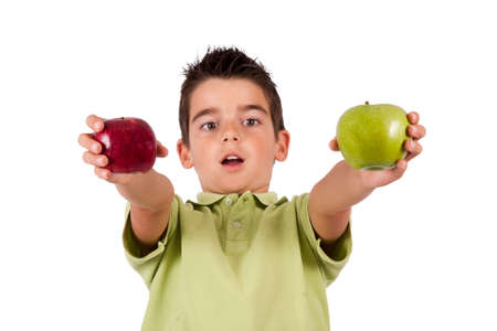 boy with applesの写真素材