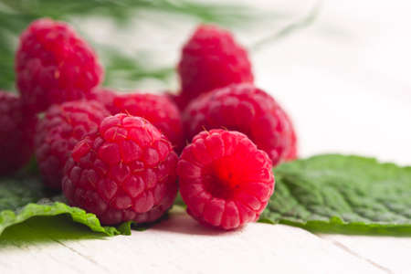 natural raspberries on white backgroundの写真素材