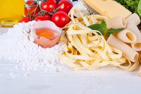 kitchen background with healthy and wholesome ingredientsの写真素材