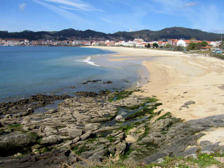 Beach landscape of Cangas in the estuary of Vigo in Pontevedra, Galicia, Spainの写真素材