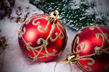 christmas balls with snowの写真素材