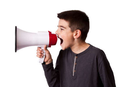 child screaming with megaphoneの写真素材