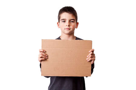 children with cardboard signsの写真素材