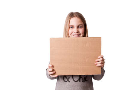 children with cardboard signsの写真素材