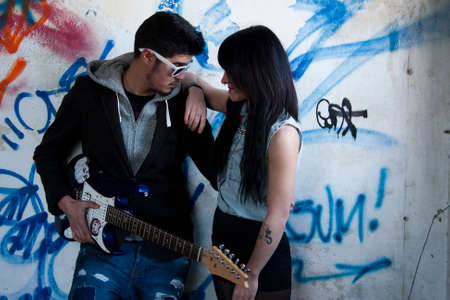 couple with electric guitarの写真素材