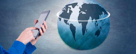 hands with mobile tablet, globalization