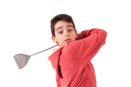 isolated child with mosquito netの写真素材