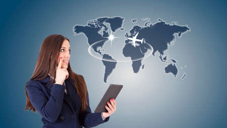 business woman with travel mapの写真素材