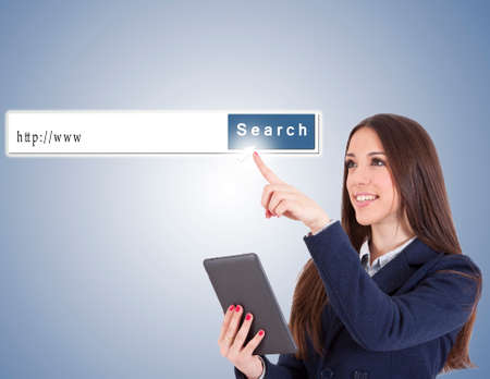 business woman with internet search engineの写真素材
