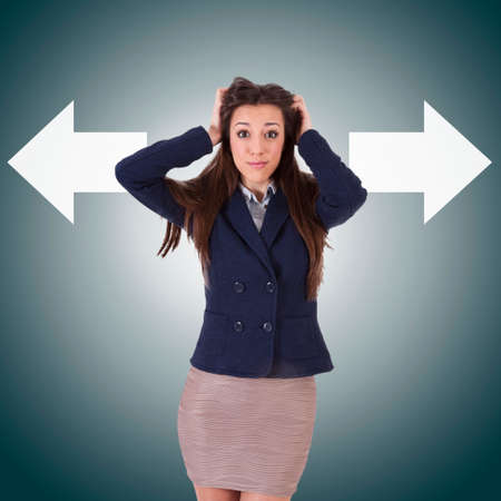 business woman with arrow keysの写真素材