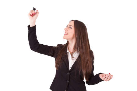 Girl with pen isolatedの写真素材