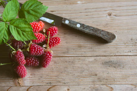 fresh red raspberries recent vintageの写真素材