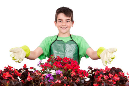 young with flowers, gardening and garden plantsの写真素材