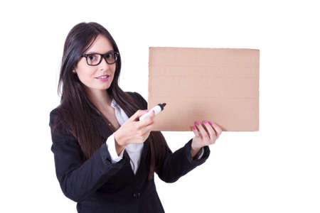 Business woman writing on panelの写真素材