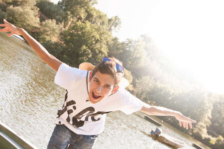 modern young teenager outdoorsの写真素材