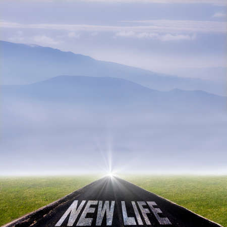 road with the message of new lifeの写真素材
