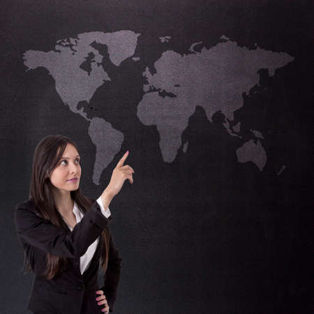business woman with the world map