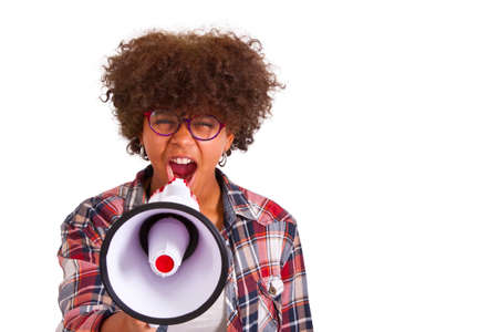 girl screaming with megaphoneの写真素材