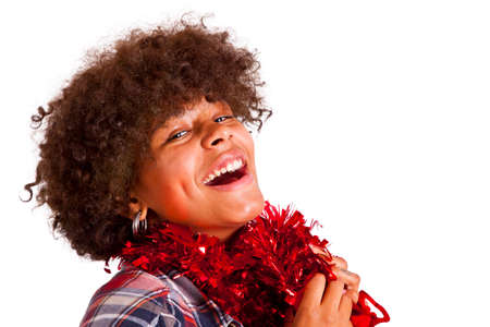 african american girl with christmas ornamentsの写真素材