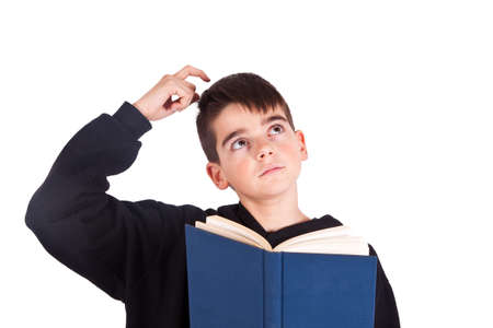 child with book isolated on white background