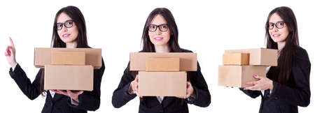 group of women with bundles on white backgroundの写真素材
